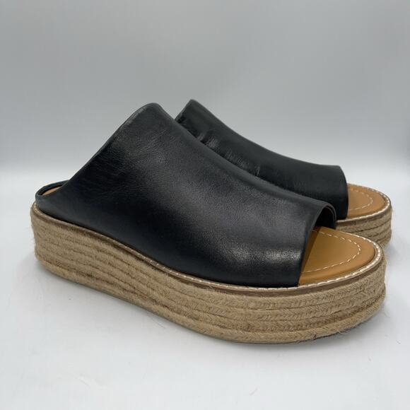 Diba True Abigail Womens Black Leather Slip On Paltform Sandals Size 9 M‎ - Picture 1 of 10